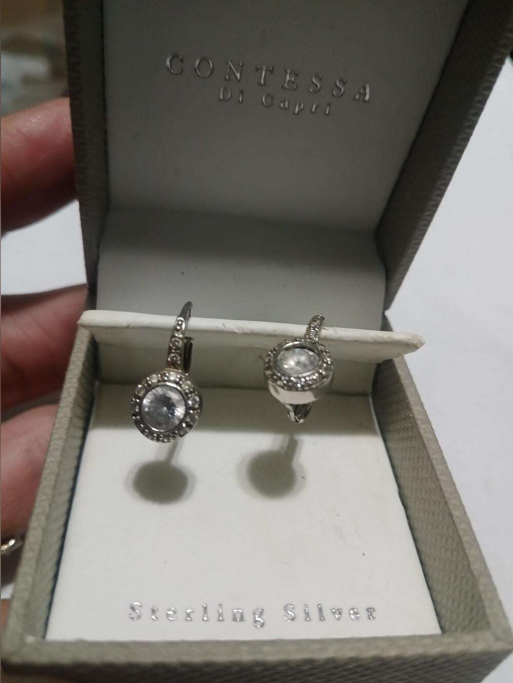 Sterling Silver Clear Crystal Halo Drop Earrings